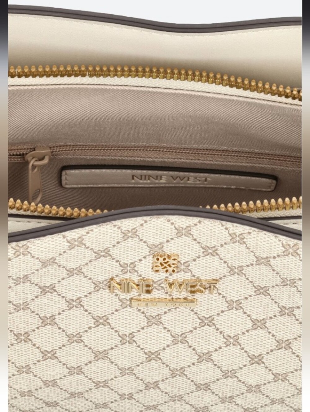 Nine West Cream Patterned Dome Crossbody with Gold Logo - Picture 5 of 8